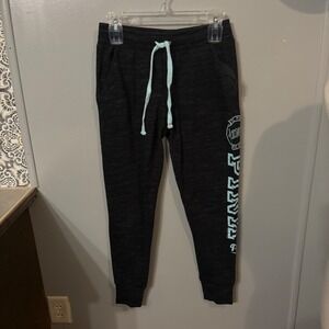 PINK Victoria's Secret Joggers Sweatpants Dark Grey Heather w Light Blue (Small)